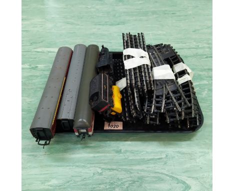 A selection of Hornby 00 scale rail carriages (engine as found) plus various track