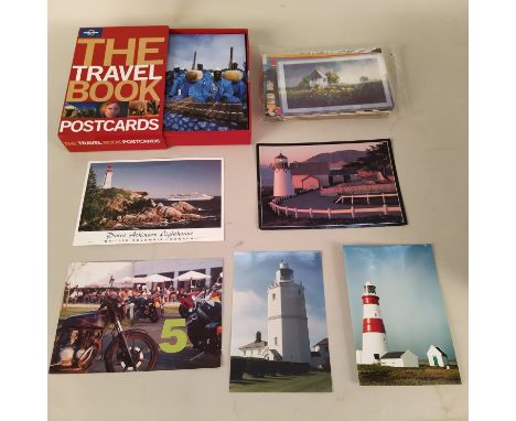 Two shoe boxes of vintage postcards, mainly featuring lighthouses