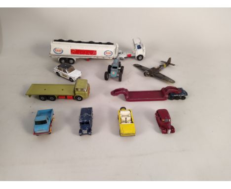 A box of vintage vehicles including Dinky, Matchbox etc (all playworn)