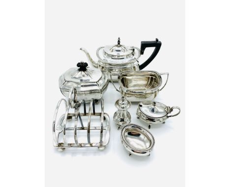 Hallmarked silver teapot and sugar bowl, Edinburgh 1893 by Mackay &amp; Chisholm; silver tea caddy hallmarked London 1902; si