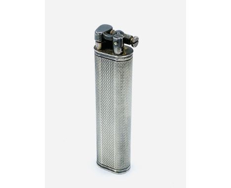 Dunhill "Sylph" engine-turned silver plate petrol lift arm lighter. Estimate £50-80
