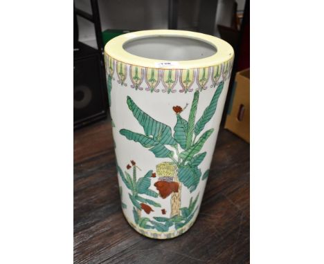 A Chinese porcelain stick or umbrella stand with famille vert decoration