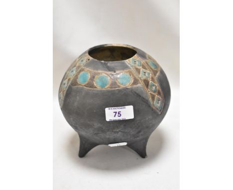 A mid century studio pottery tripod footed vase possibly by Stavrou Cyprus