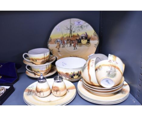 An early 20th century Royal Doulton Coaching Days pattern part tea service.