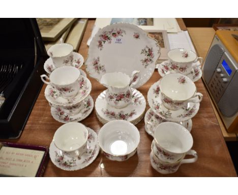 A Royal Albert Lavender Rose pattern part tea service in good condition.