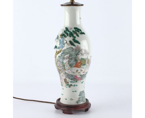 Chinese porcelain vase, decorated with a scene of scholars seated in a garden in famille rose enamels. With a six-character D