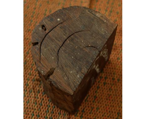 A block of Quebracho ' Axe Breaker' wood, 22cm high x 22cm wide x 16cm Freeland Restoration are bringing to market a once-in-