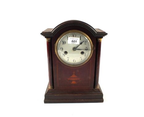 An Edwardian inlaid Mahogany striking mantel clock