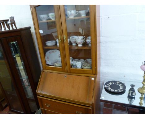 Reproduction bureau bookcase unit in light wood finish