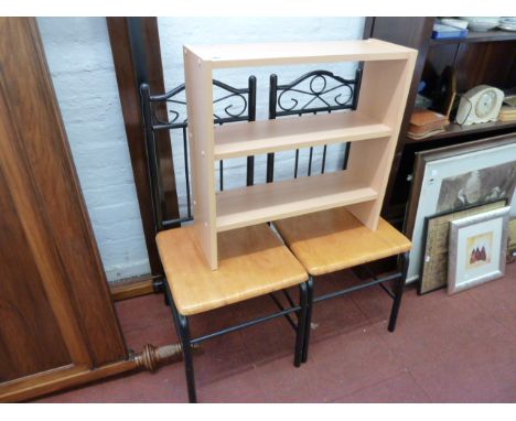 2 reproduction metal framed dining chairs & 3 tier utility shelf