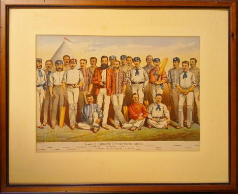 Including Chromolithograph of famous English cricketers from 1880 (framed), chromolithograph of Melbourne cricket ground (unf