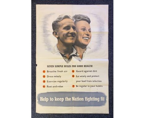 Seven Simple Rules for Good Health - Help to Keep the Nation Fighting Fit, WW2 era colour lithographic poster, 150.5cm x 100c