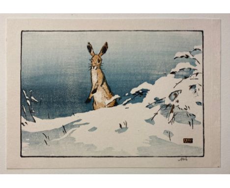 Allen W. Seaby (English, 1867-1953). A collection of colour woodblock prints comprising: Winter (Hare in Snow), signed l.r., 