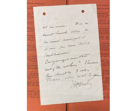 HUXLEY, Thomas Henry. Evidence as to Man's Place in Nature, first edition, first printing, loosely-inserted AUTOGRAPH LETTER 