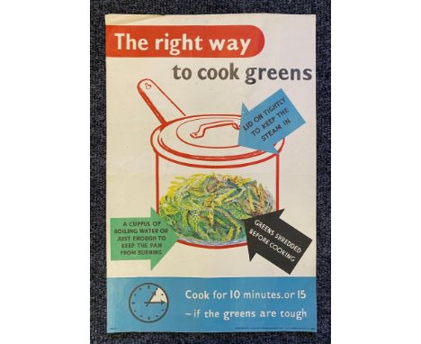 "The Right Way to Cook Greens", colour litho poster, 51cm x 34cm, good &amp; bright, London: Johnson Riddle &amp; Co. Ltd., [