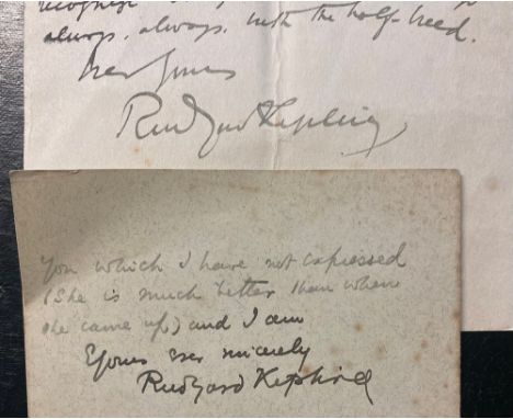 Rudyard Kipling (1865-1936). Autograph Letter Signed, black ink on three sides of one folded sheet, Royal Station Hotel York 