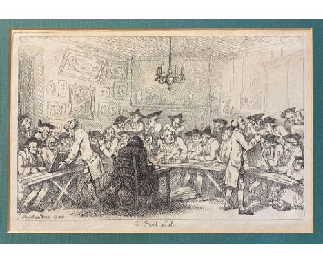 Thomas Rowlandson (English, 1756-1827). A Print Sale, etching on laid/chain-lined paper depicting auctioneer Hassel Hutchins 