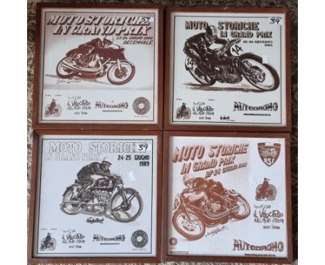 Moto Storiche Ceramic tiles x 4, 32 x 32 cm.Ex Bonhams Morbidelli auction 