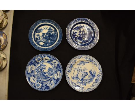 A collection of blue and white plates made by Stone China and Joshua Heath circa 1780s with 2 more unmarked. 2 unmarked plate