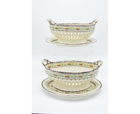 Early 19th century pierced creamware dishes with plate: impressed 'Shorthose'. (4) There is a crack to one plate. Chipping to