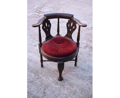 Late Victorian upholstered corner chair. The item is in good structural condition but could do with a clean up as some of the