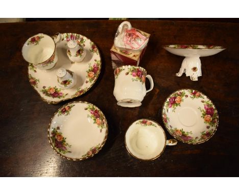A mixed collection of Royal Albert Old Country Roses to include: raised comport, posy holder, salt and pepper, cup and saucer