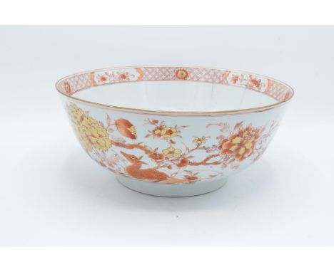 Large 19th century Chinese bowl with unusual red decoration consisting of deer amongst foliage: 29cm diameter. Generally, the
