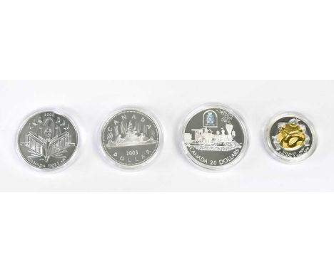 WESTMINSTER MINT; three Queen Elizabeth II Canadian silver commemorative dollars, comprising 2003 featuring the canoe, 2000 f