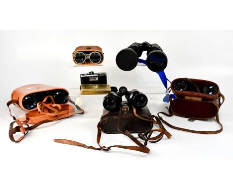 Six pairs of binoculars and opera glasses, including a pair of Rand No.1 folding opera glasses, Zennox 12-36x70 zoom binocula