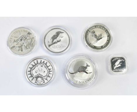 WESTMINSTER MINT; six Australian silver commemorative coins comprising a 5 dollar coin with Aboriginal representation, Sydney