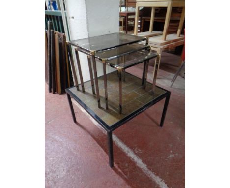 A 20th century Danish design Marie-Louise metal framed tile topped coffee table together with a further nest of three metal g