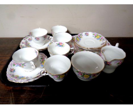 A tray containing a 21 piece Colclough floral patterned bone china tea service 