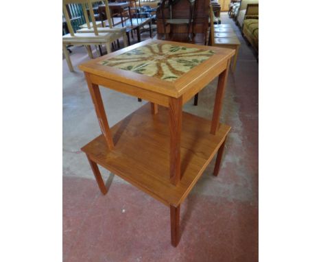 A 20th century Danish teak coffee table together with further tile topped lamp table  