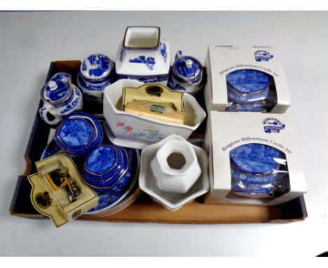 A box containing a quantity of boxed and unboxed Ringtons ceramics to include tea caddies, castle jars, vases, planter, toget