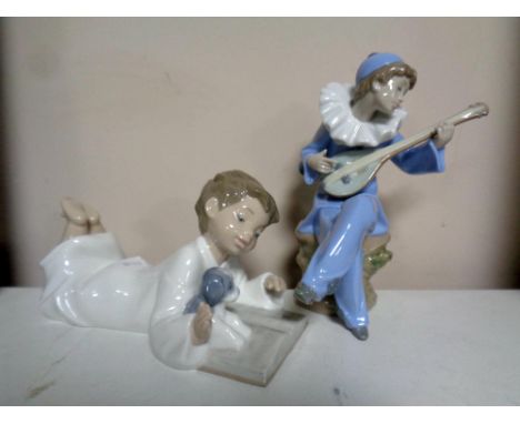 Two Nao figures - boy with mandolin, number 1078 and boy in nightdress number 1285 