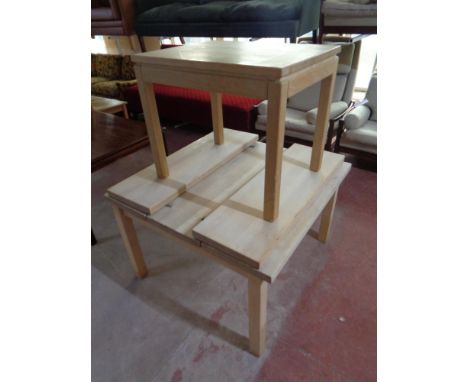 A blonde oak lamp table together with a heavy pine flap sided coffee table  