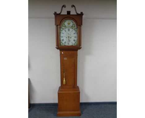 A 19th century oak cased longcase clock with painted dial, Matthew Collingwood of Alnwick, with weights 