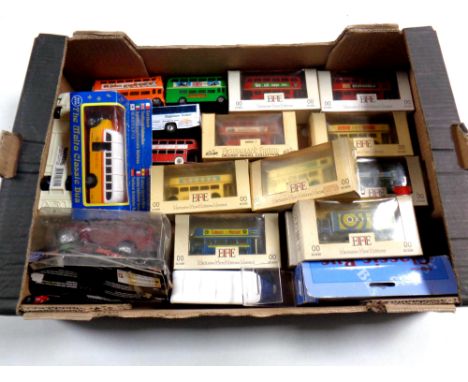 A box containing a quantity of boxed and unboxed die cast buses to include exclusive first editions 