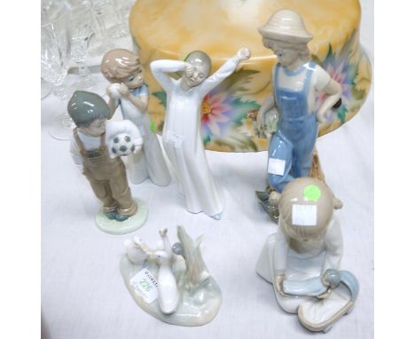 3 Nao figures of children; a Nao group of ducks and 2 similar figures of children