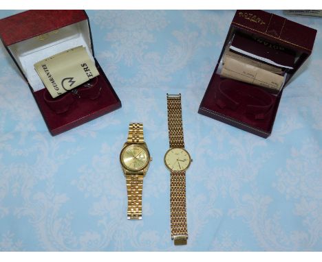 A gent's Rotary gold finish quartz wristwatch; a similar watch by RJW