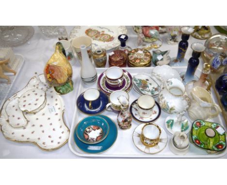 A rose pattern part trinket set; miniature and decorative china