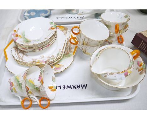 A Shelley Autumn Leaves 19 piece part tea service 6 cups and saucers, 4 side plates, bread & butter plate, sugar bowl and mil