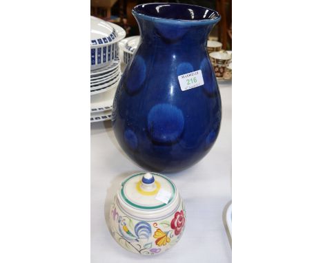 A 1970's blue Poole baluster vase, two other pieces of 1960's Poole, 