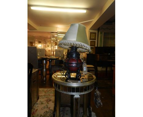 A 17th century style wrought iron oil lamp, converted. H.55cm 