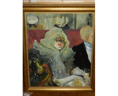 An Impressionist style caricature portrait of an elderly woman, in the style of Toulouse-Lautrec, unsigned, oil on canvas. H.