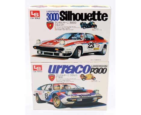 L.S 1.24 scale plastic kit, C514-1 Lamborghini P300 Urraco #8 inc working lights, C515-2 Lamborghini 3000 Silhouette #23 inc 