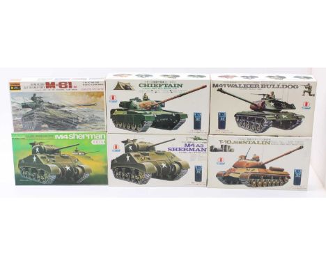 Arii Tank Radio Control kits, 1.48 scale, 1 - Chieftain British Army Tank, 2 - Sherman M40 A3 US Army Tank, 3 - Walker Bulldo