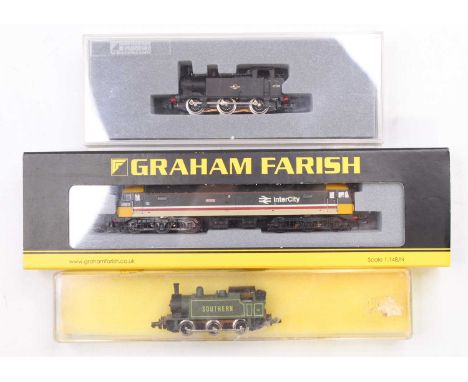 Three Graham Farish N-gauge locos: 372-241 diesel 47612 ‘Titan’ Intercity livery (E) (BE); NE3S 0-6-0 Southern 187 tank (E) (