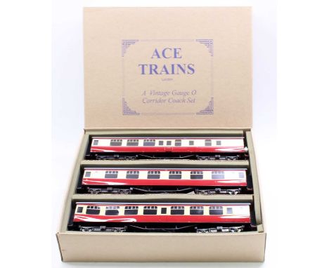 ACE Trains 3-car C5 coach set A maroon &amp; cream with E1303 all/1st; E5029 all/3rd &amp; E35260 br/3rd. Some buffers painte