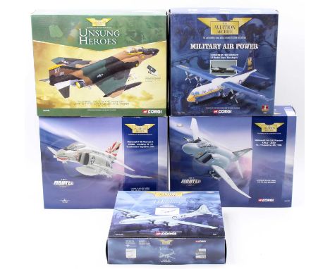 Five boxed Corgi Aviation Archive mixed scale model aircraft to include a No. AA33204 McDonnell Douglas 1968-1969 F-4C Phanto